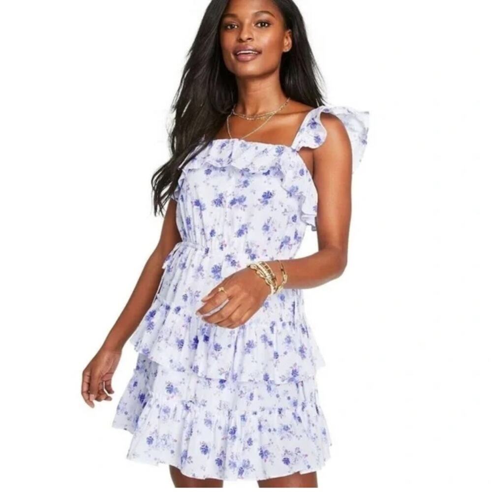 LoveShackFancy x Target Women’s S White Blue Ruffle Tiered Dress Floral Amelie